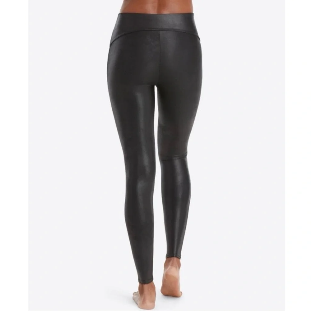 Spanx Womens Small Black Faux Leather Sequin‎ Front High Rise Leggings